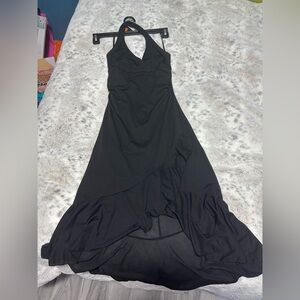Y2K Black Fringe Halter Dress size Small